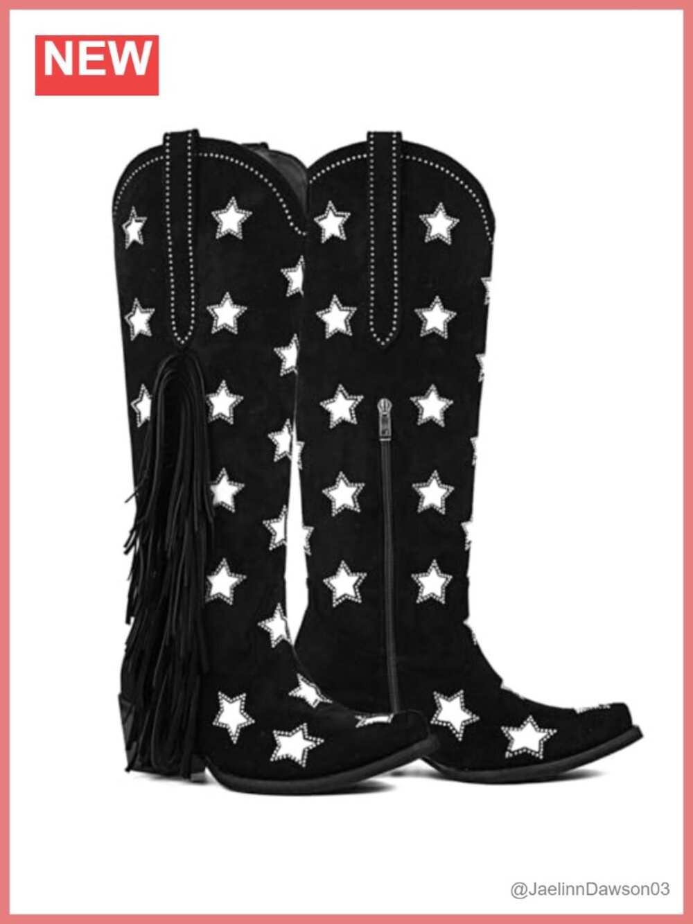 Knee High Cowgirl Boots Fringe Rhinestone Star Cowboy Western Suede